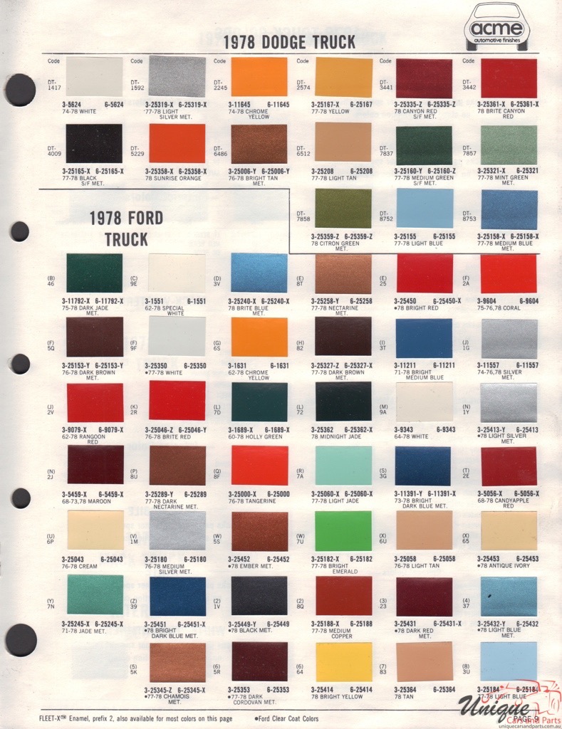 1978 Ford Paint Charts Truck Acme 7